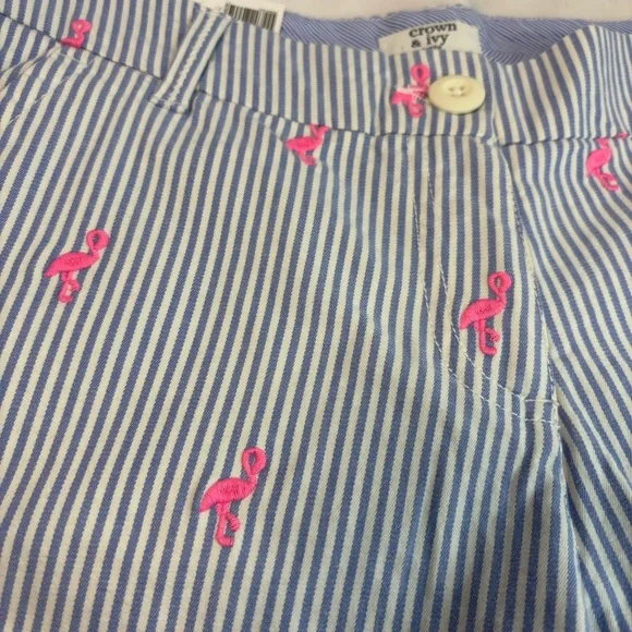 Crown & Ivy Women's Size 2P Caroline White/Blue Stripe w/ Flamingos Shorts NWT - Picture 4 of 7